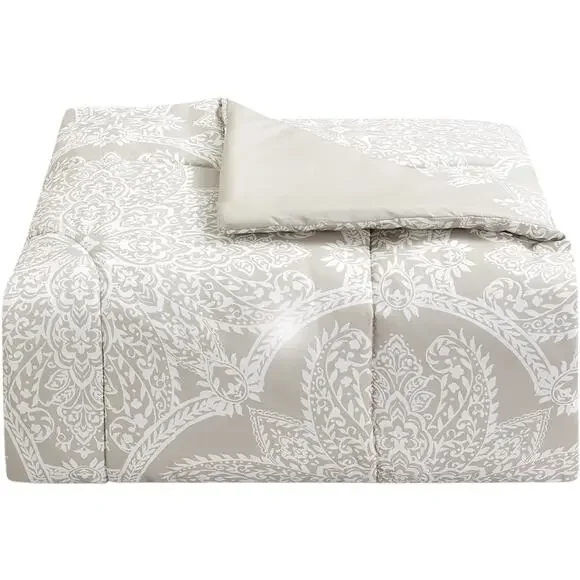 Sunham Neutral Damask 8 Pc Comforter Set Light Beige Queen